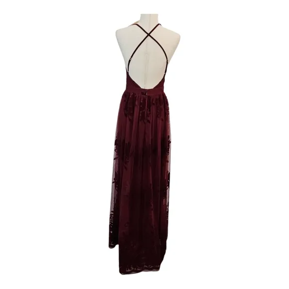 EUC Luxxel Maxi Formal Velvet Gown Feminine Romantic Fairy Wine  Small