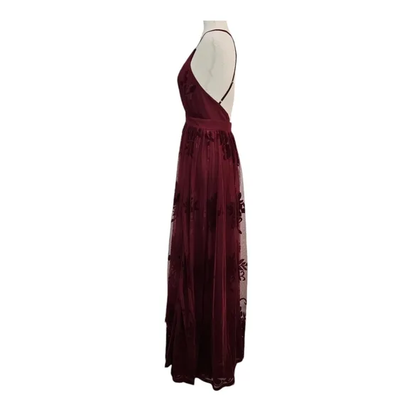 EUC Luxxel Maxi Formal Velvet Gown Feminine Romantic Fairy Wine  Small