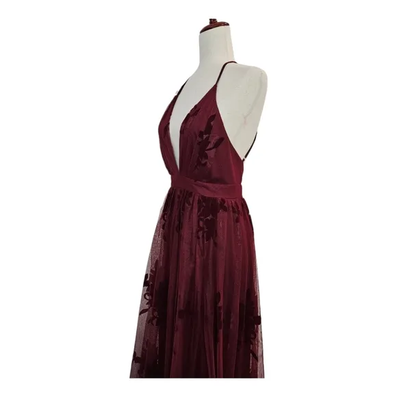 EUC Luxxel Maxi Formal Velvet Gown Feminine Romantic Fairy Wine  Small