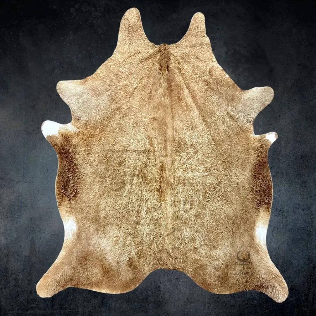 Extra Large Beige Cowhide Rug Size 6.9 x 7.5 ft---5010