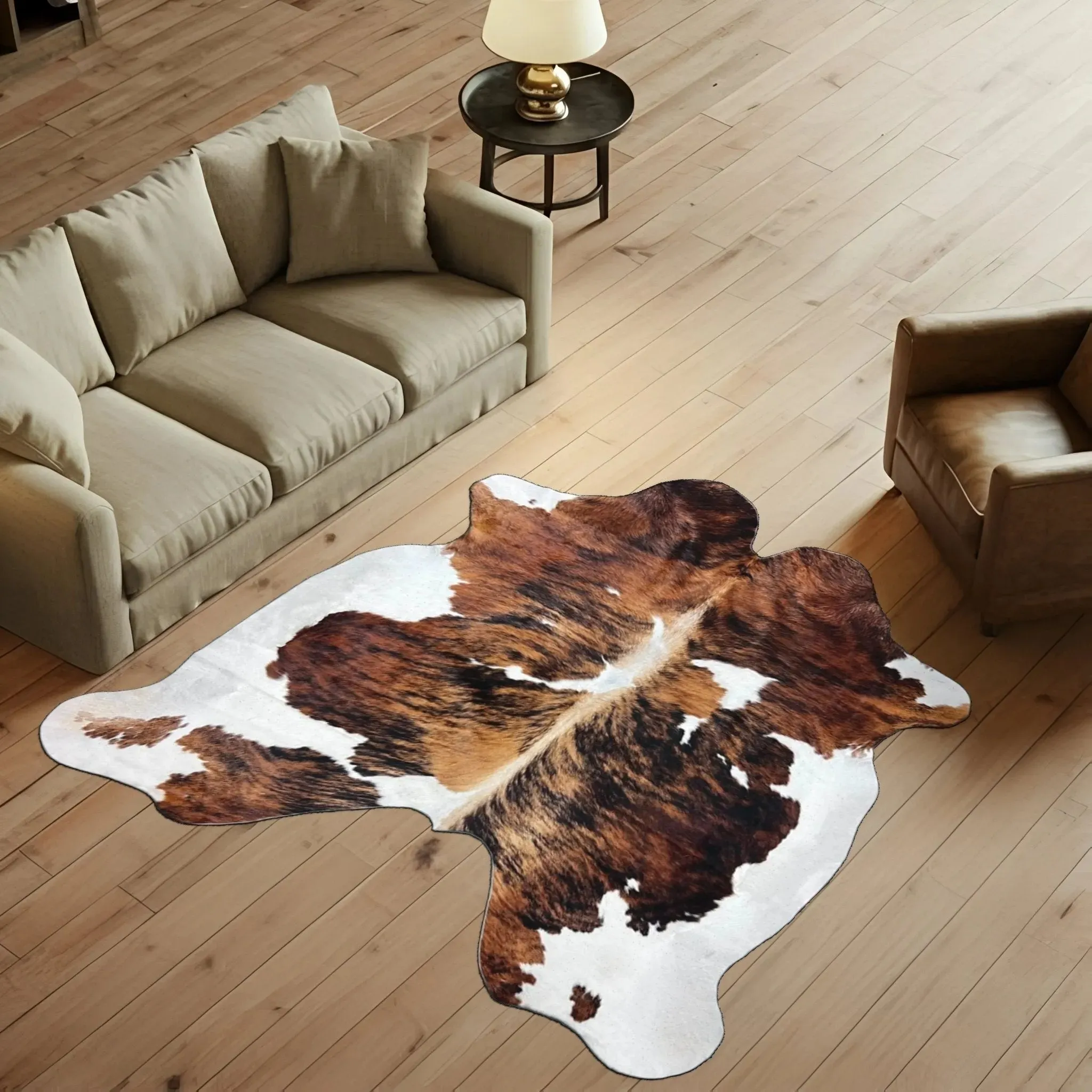 Extra Large Tricolor Cowhide Rug Size 7.11 x 7.7 ft---5083