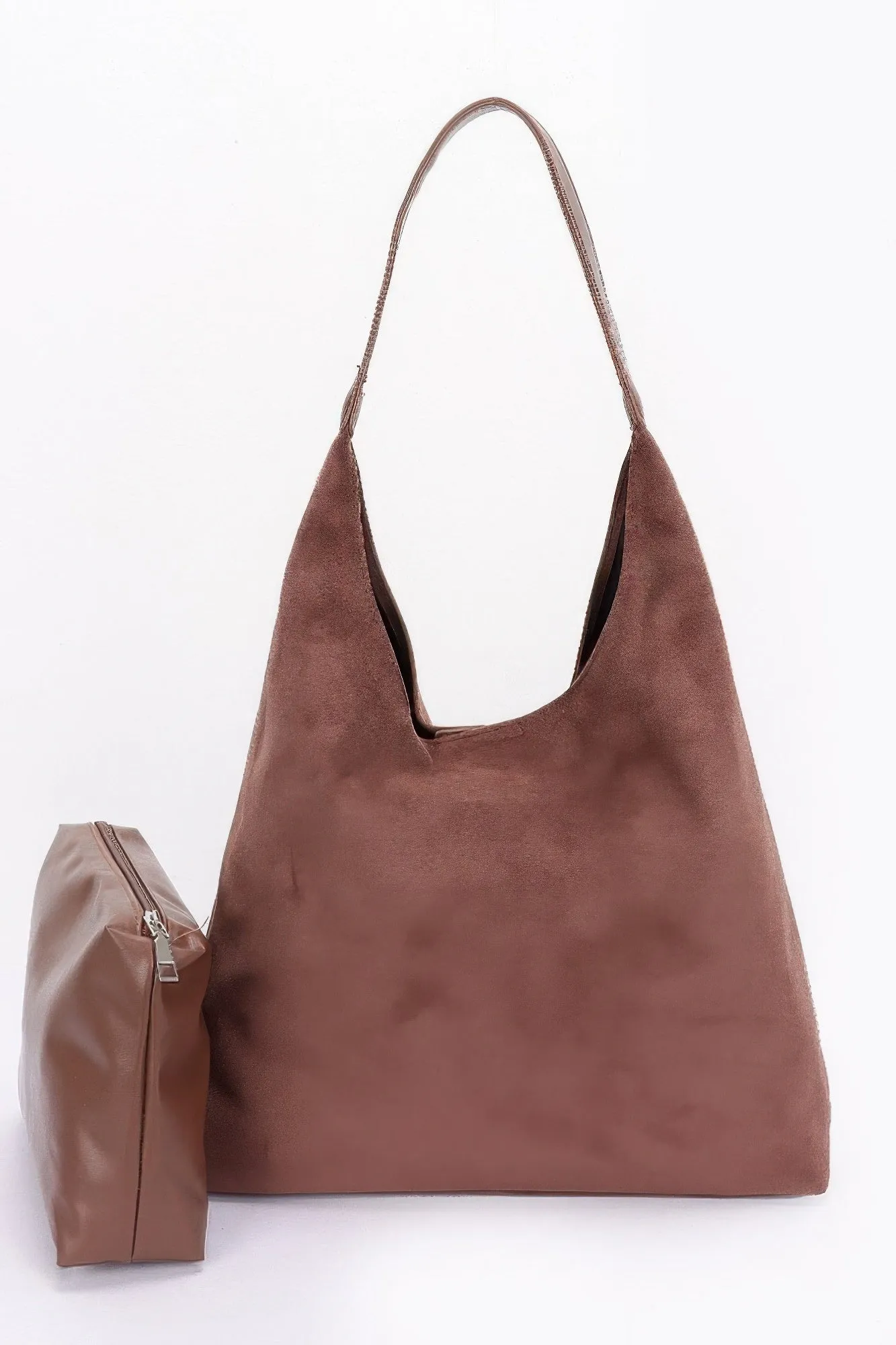 Faux Suede Bindle Bag W/ Pouch