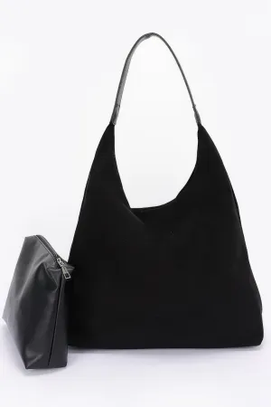 Faux Suede Bindle Bag W/ Pouch