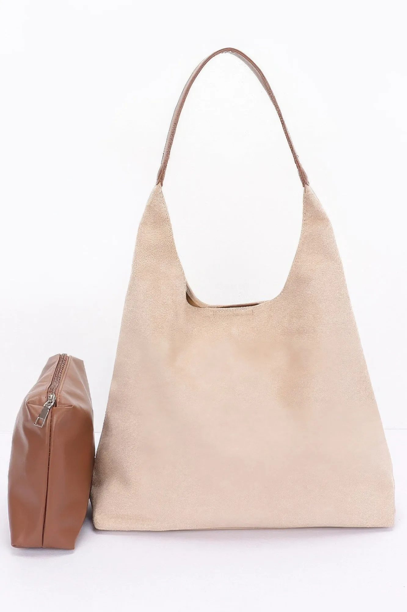 Faux Suede Bindle Bag W/ Pouch