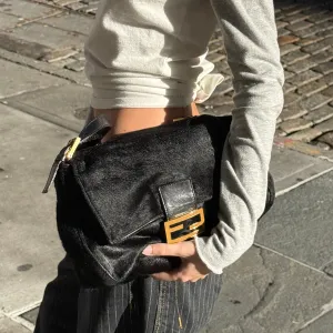 Fendi Black Calf-Hair Mama Baguette Bag