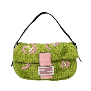 Fendi Green Floral Knit Baguette