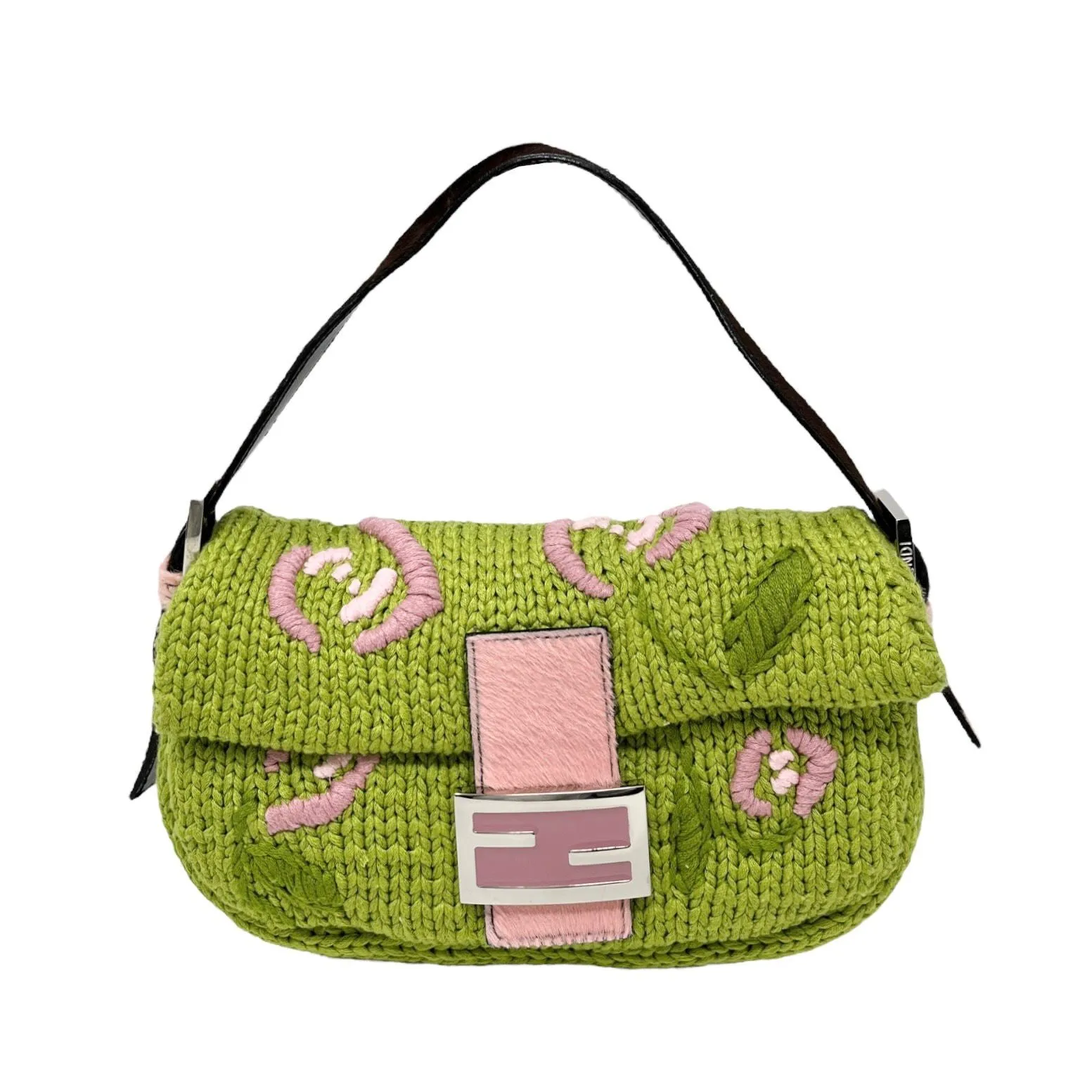 Fendi Green Floral Knit Baguette