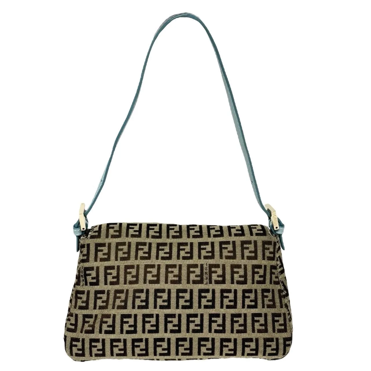 Fendi Mini Brown   Baby Blue Logo Baguette Bag