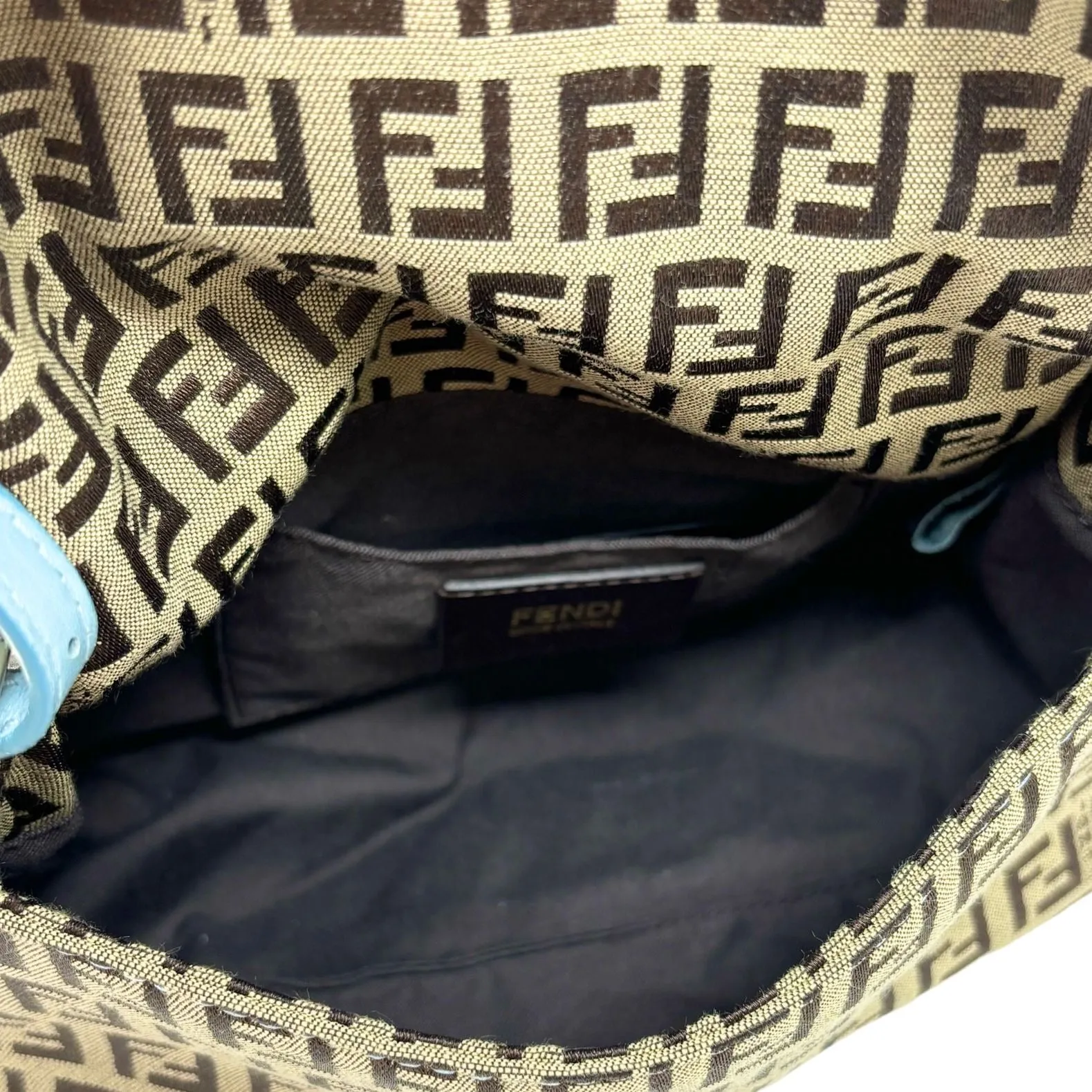 Fendi Mini Brown   Baby Blue Logo Baguette Bag