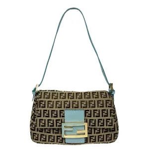 Fendi Mini Brown   Baby Blue Logo Baguette Bag