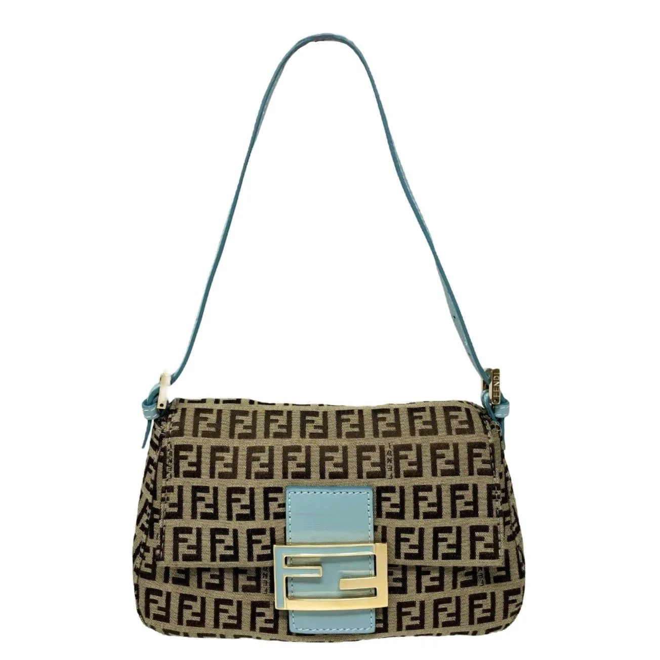 Fendi Mini Brown   Baby Blue Logo Baguette Bag