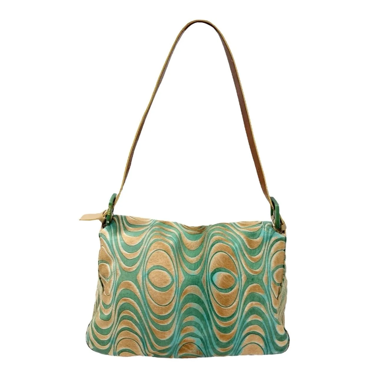 Fendi Suede Green   Tan Wave Baguette Bag