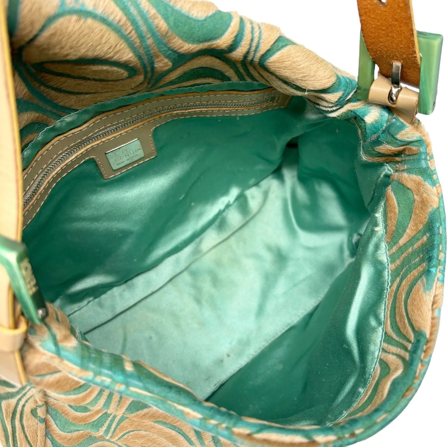 Fendi Suede Green   Tan Wave Baguette Bag