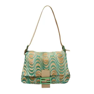 Fendi Suede Green   Tan Wave Baguette Bag