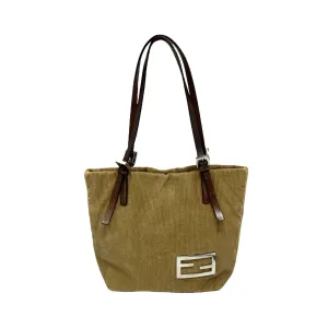 Fendi Tan Corduroy Logo Shoulder Bag