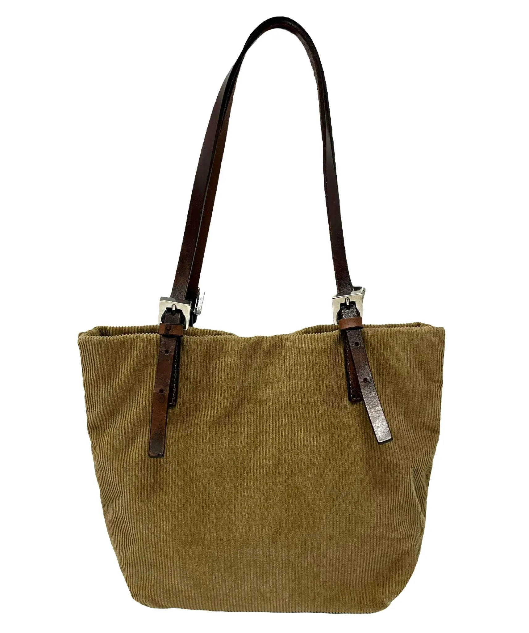 Fendi Tan Corduroy Logo Shoulder Bag