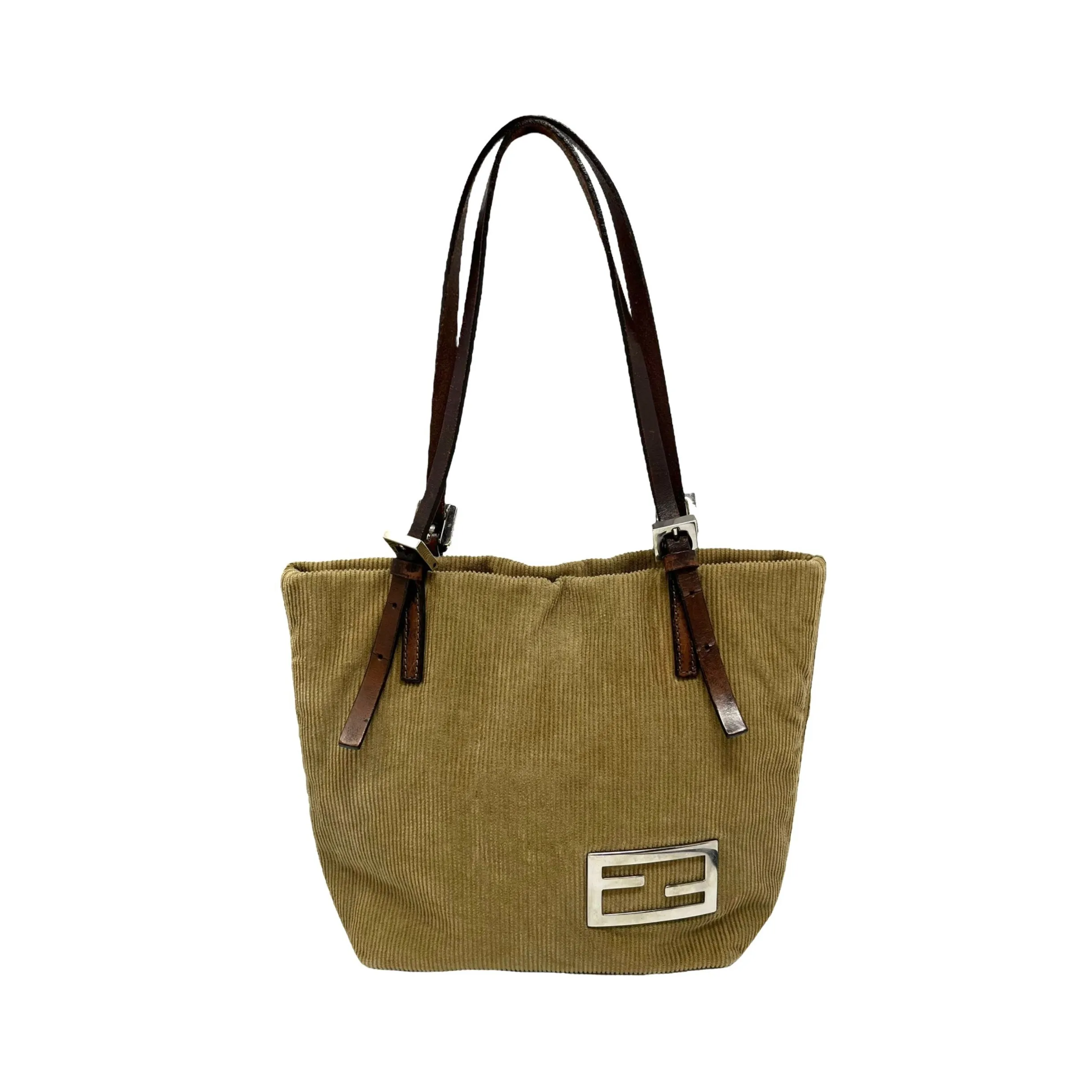 Fendi Tan Corduroy Logo Shoulder Bag