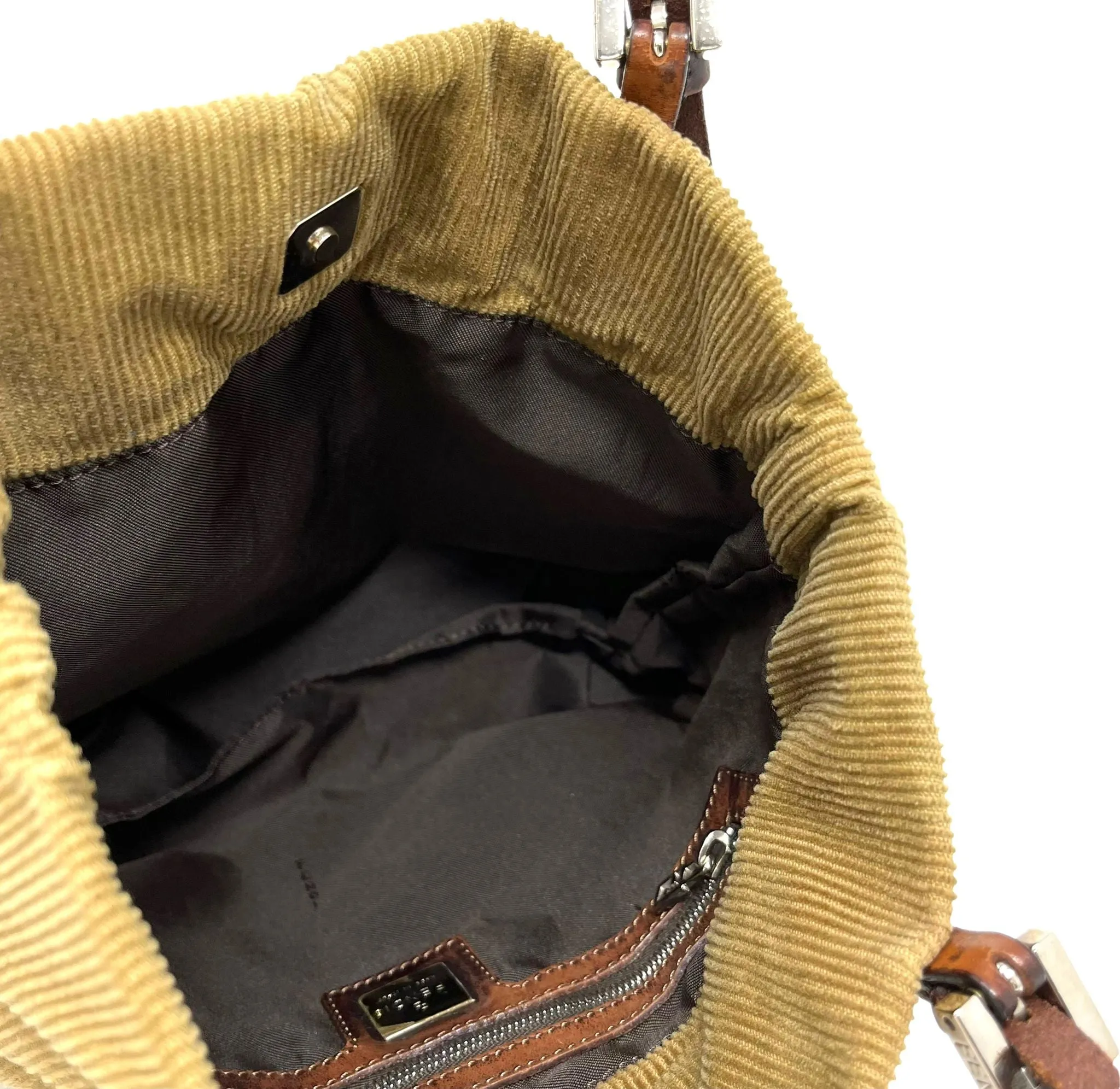 Fendi Tan Corduroy Logo Shoulder Bag