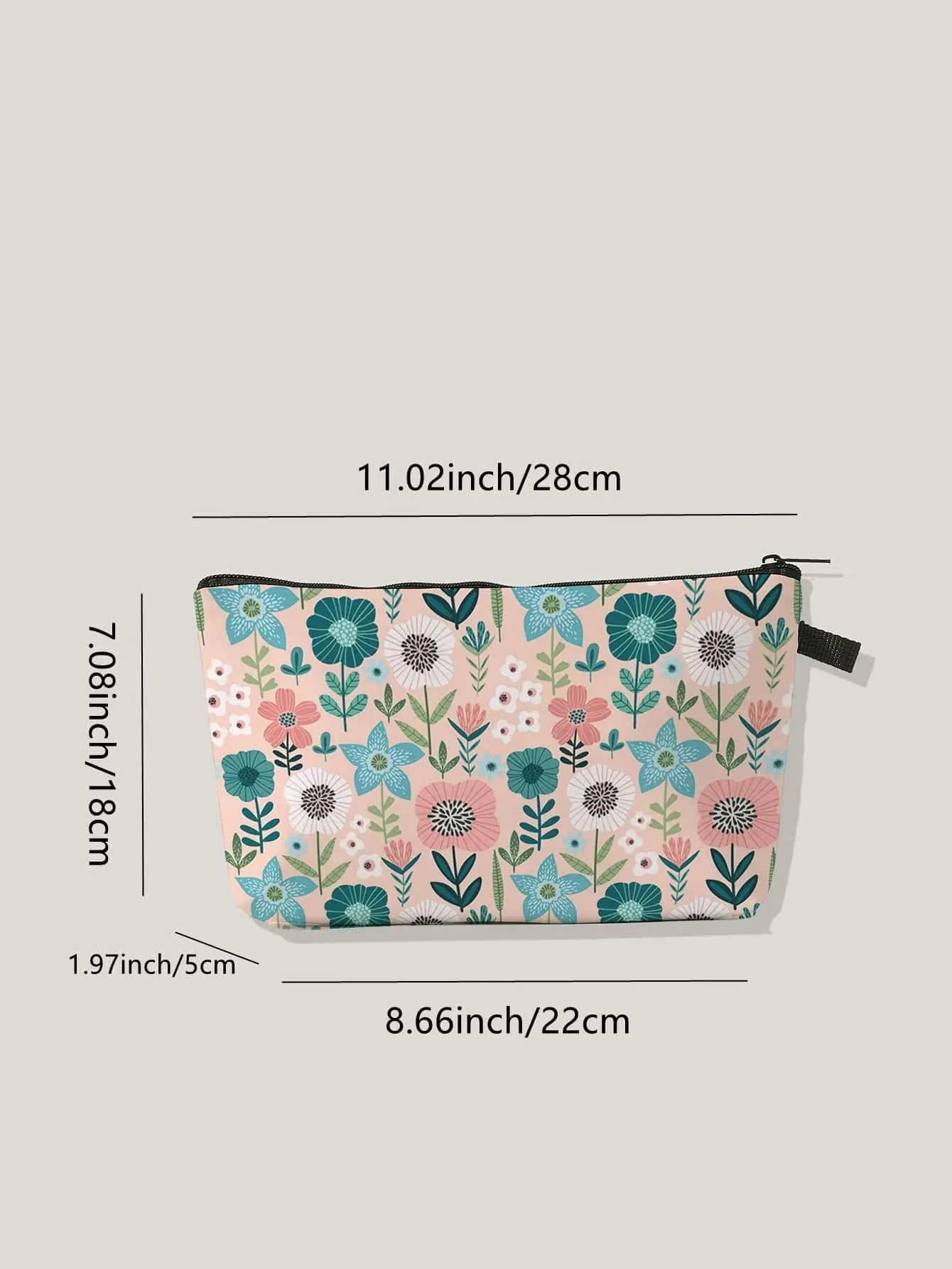 Flower Print Zipper Makeup Bag