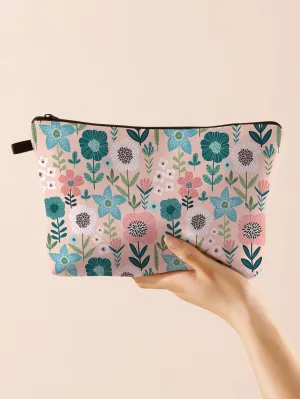 Flower Print Zipper Makeup Bag