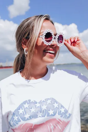 Flower Retro Round Sunglasses - White