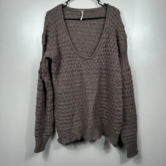 Free People Crashing Waves Pullover Sweater Cocoa Brown Size Small