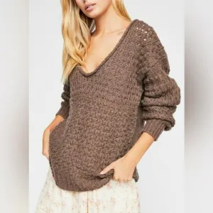 Free People Crashing Waves Pullover Sweater Cocoa Brown Size Small