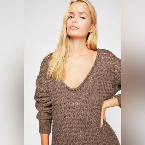 Free People Crashing Waves Pullover Sweater Cocoa Brown Size Small