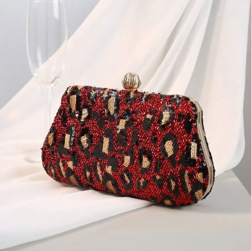 Gildie Leopard Sequin Clutch Handbag