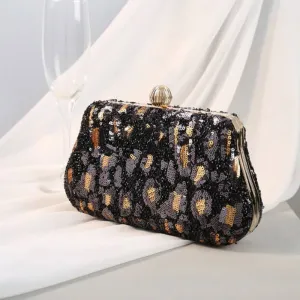 Gildie Leopard Sequin Clutch Handbag