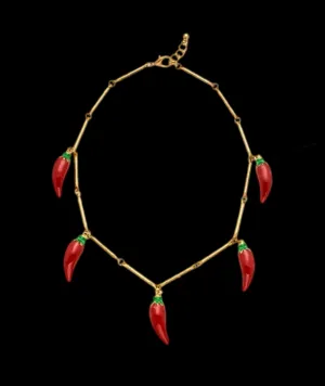 Gold Plated Chain Necklace with Big Fresno Peppers as Charms | Erika Williner Designs