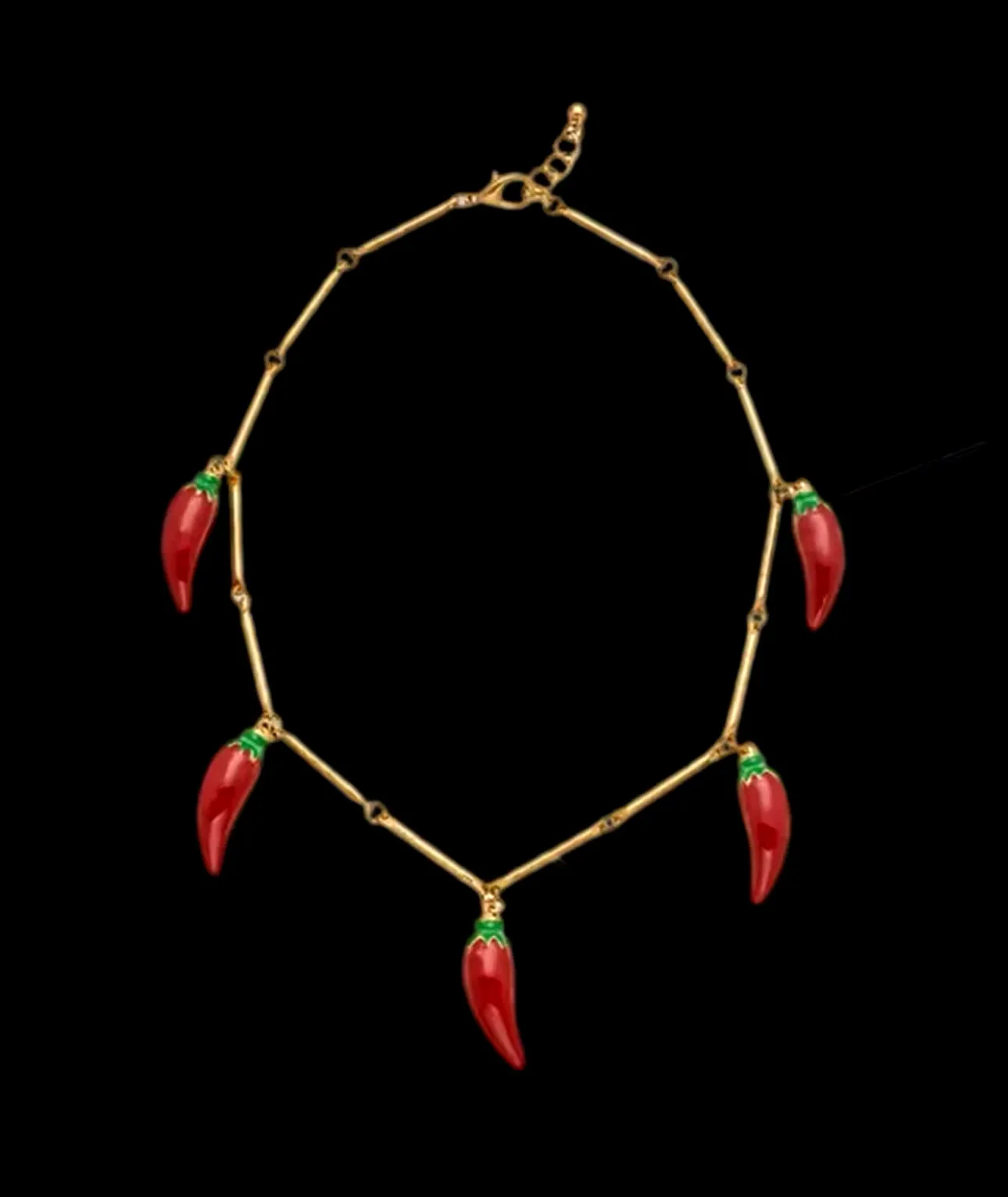 Gold Plated Chain Necklace with Big Fresno Peppers as Charms | Erika Williner Designs