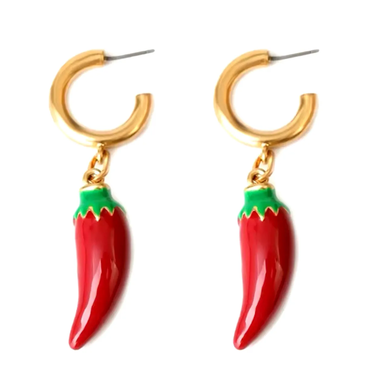 Gold Plated Chain Necklace with Big Fresno Peppers as Charms | Erika Williner Designs