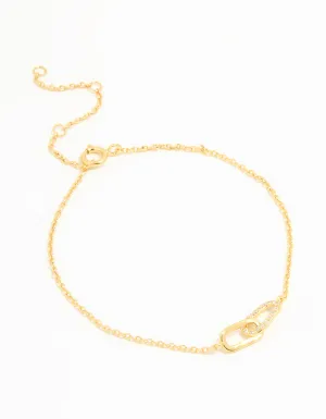 Gold Plated Sterling Silver Cubic Zirconia Link Oval Bracelet