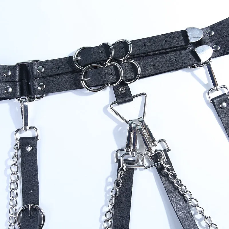Gothic Punk Double Garter Belt with Chain