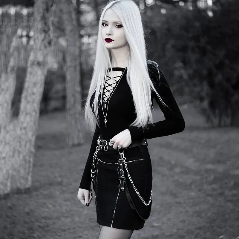 Gothic Punk Double Garter Belt with Chain