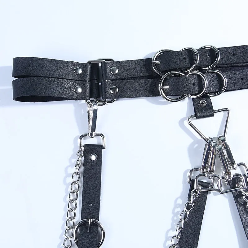Gothic Punk Double Garter Belt with Chain