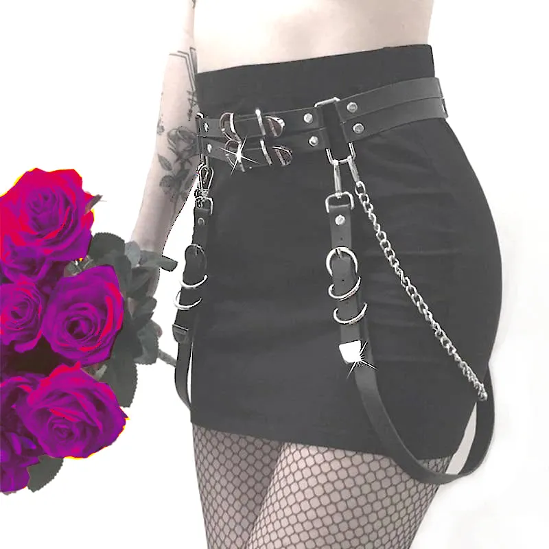 Gothic Punk Double Garter Belt with Chain