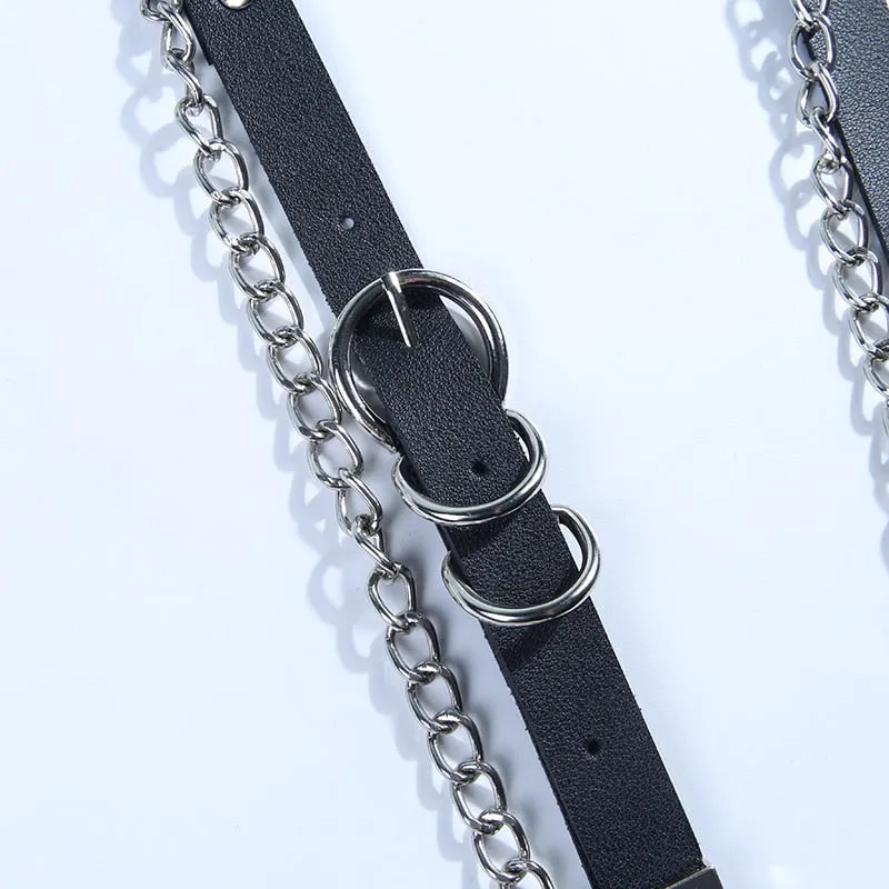 Gothic Punk Double Garter Belt with Chain