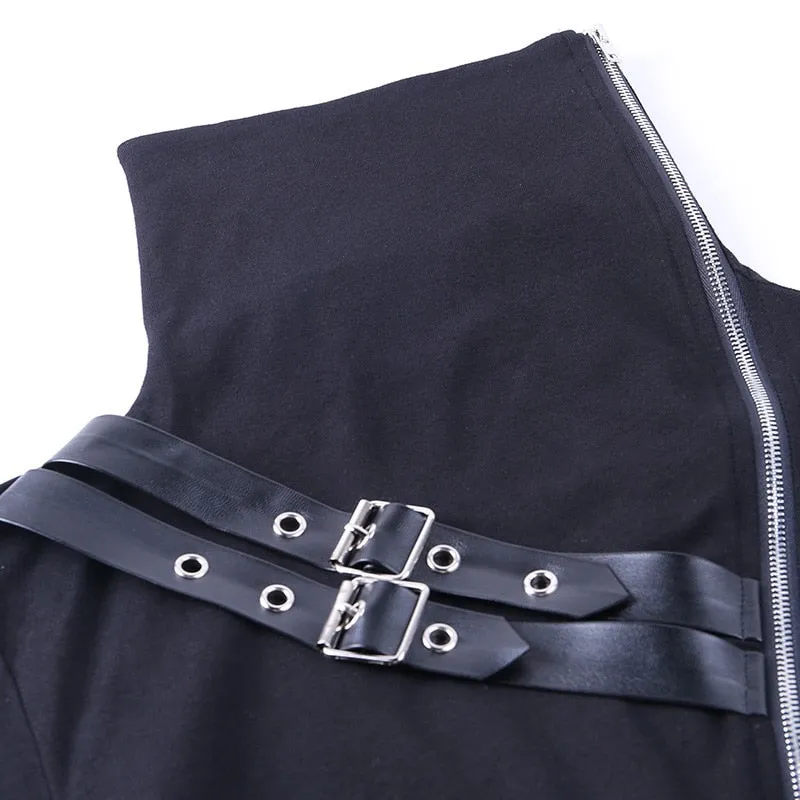 Gothic Punk Longsleeved Slim Top with Buckles and Zippers
