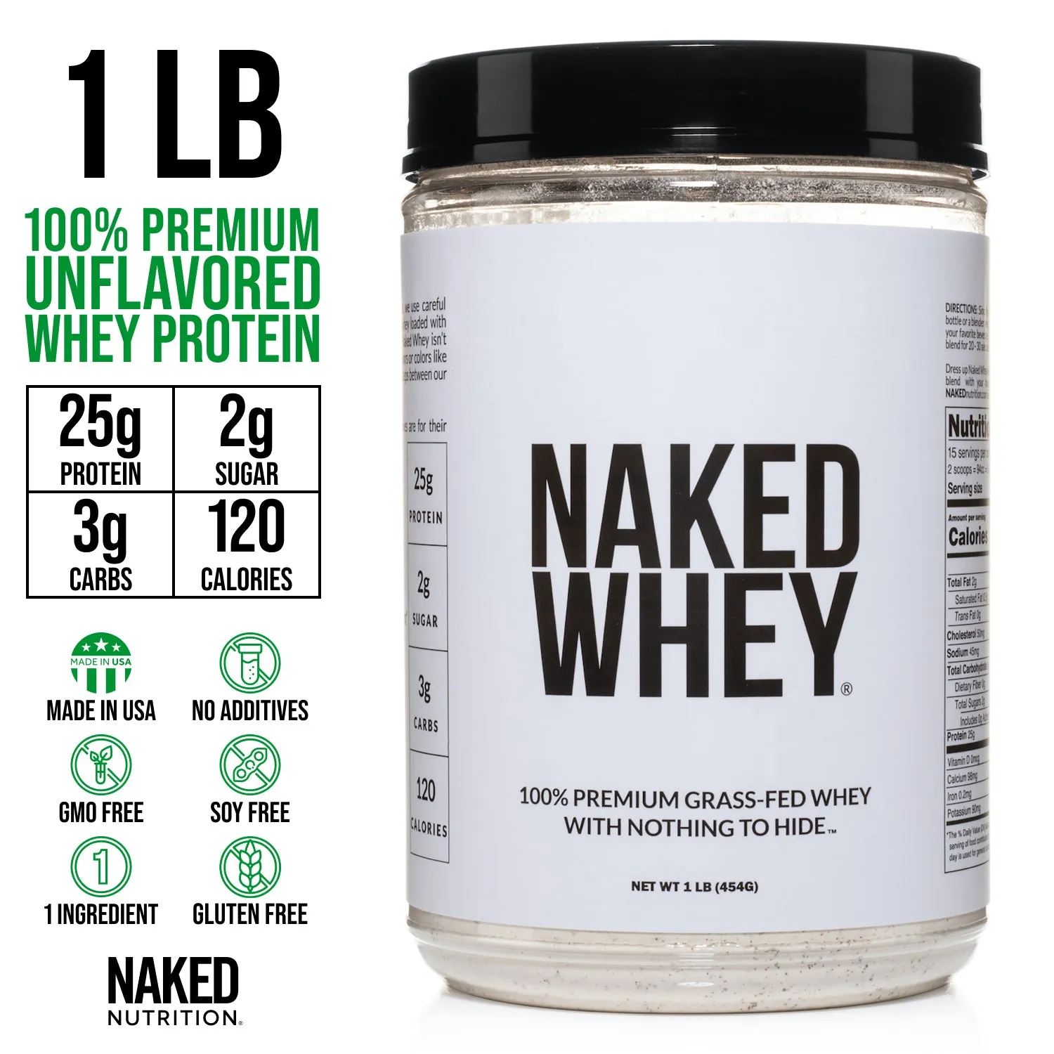 Grass Fed Whey Protein Powder | Naked Whey - 1lb