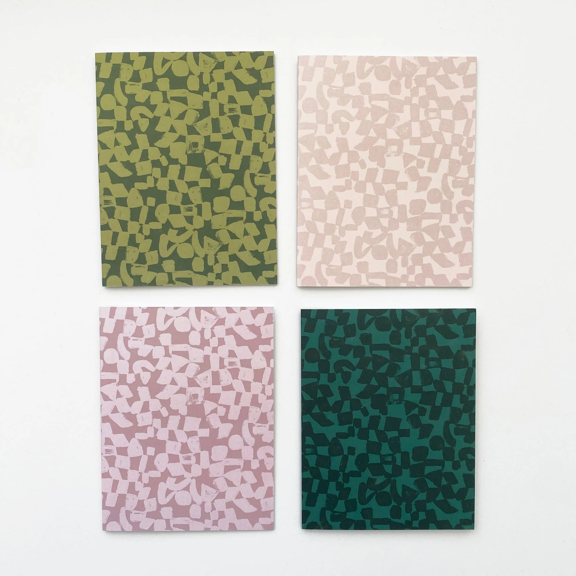 Greeting Card Set - Checks in Earthy Greens and Dusty Mauves
