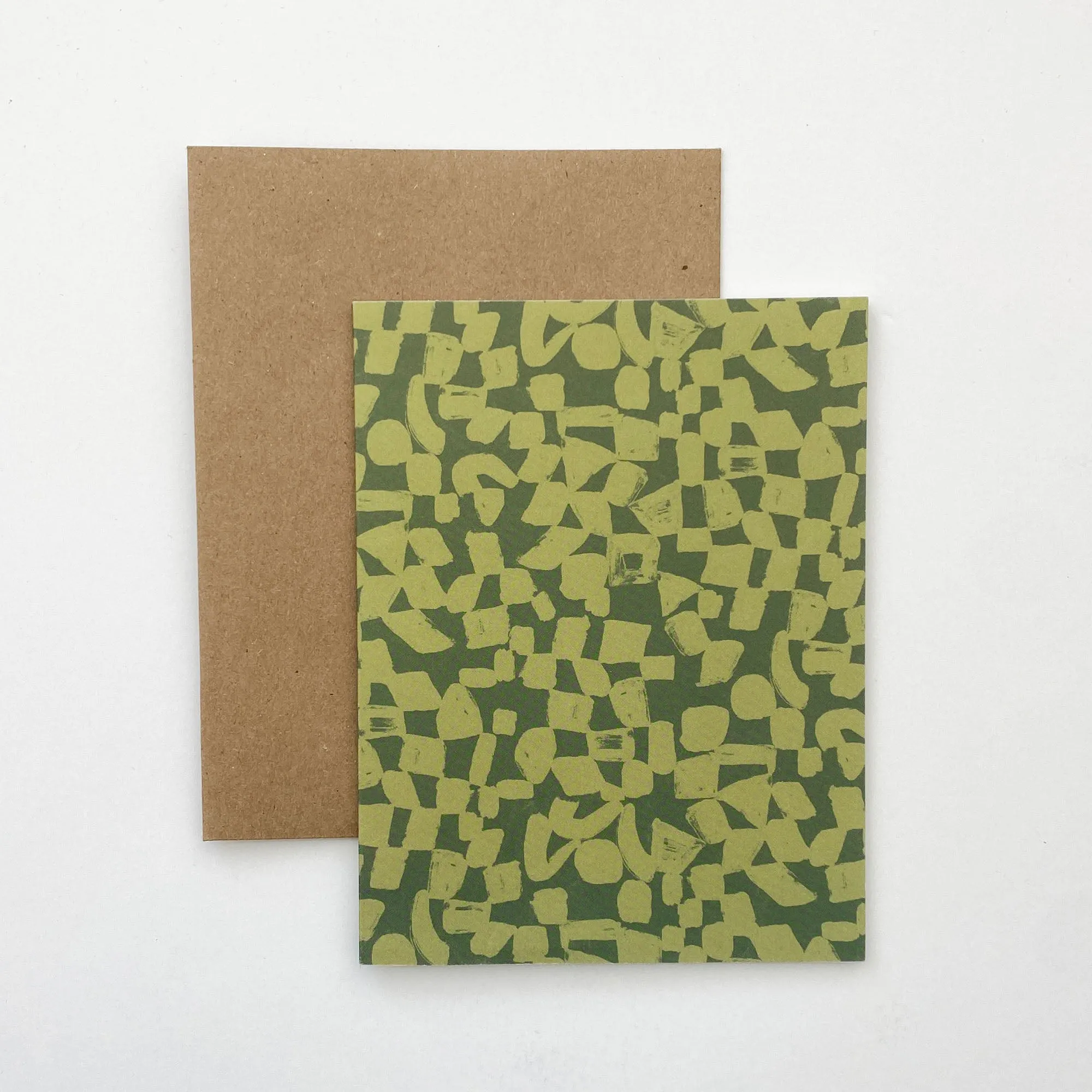 Greeting Card Set - Checks in Earthy Greens and Dusty Mauves