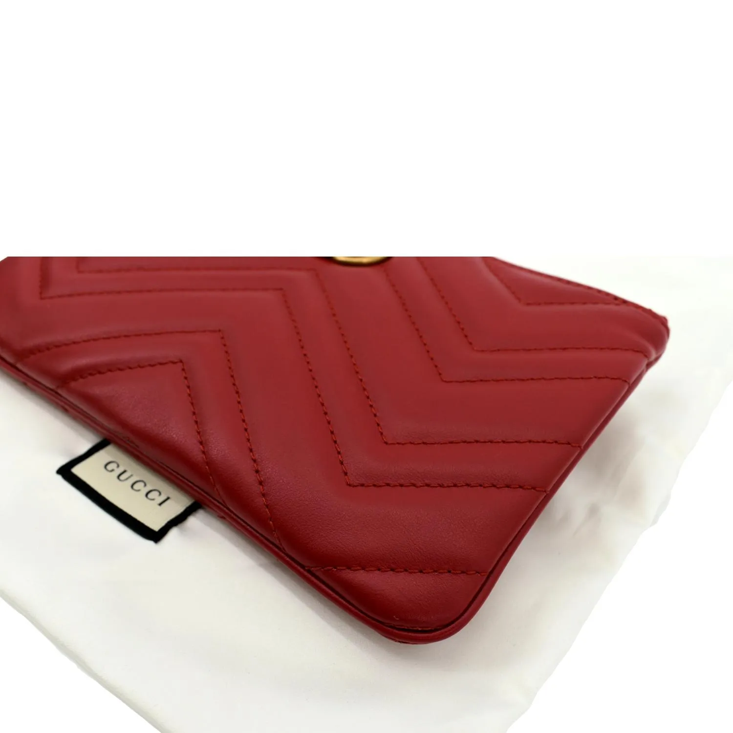 GUCCI GG Marmont Calfskin Wristlet Wallet Red 598598