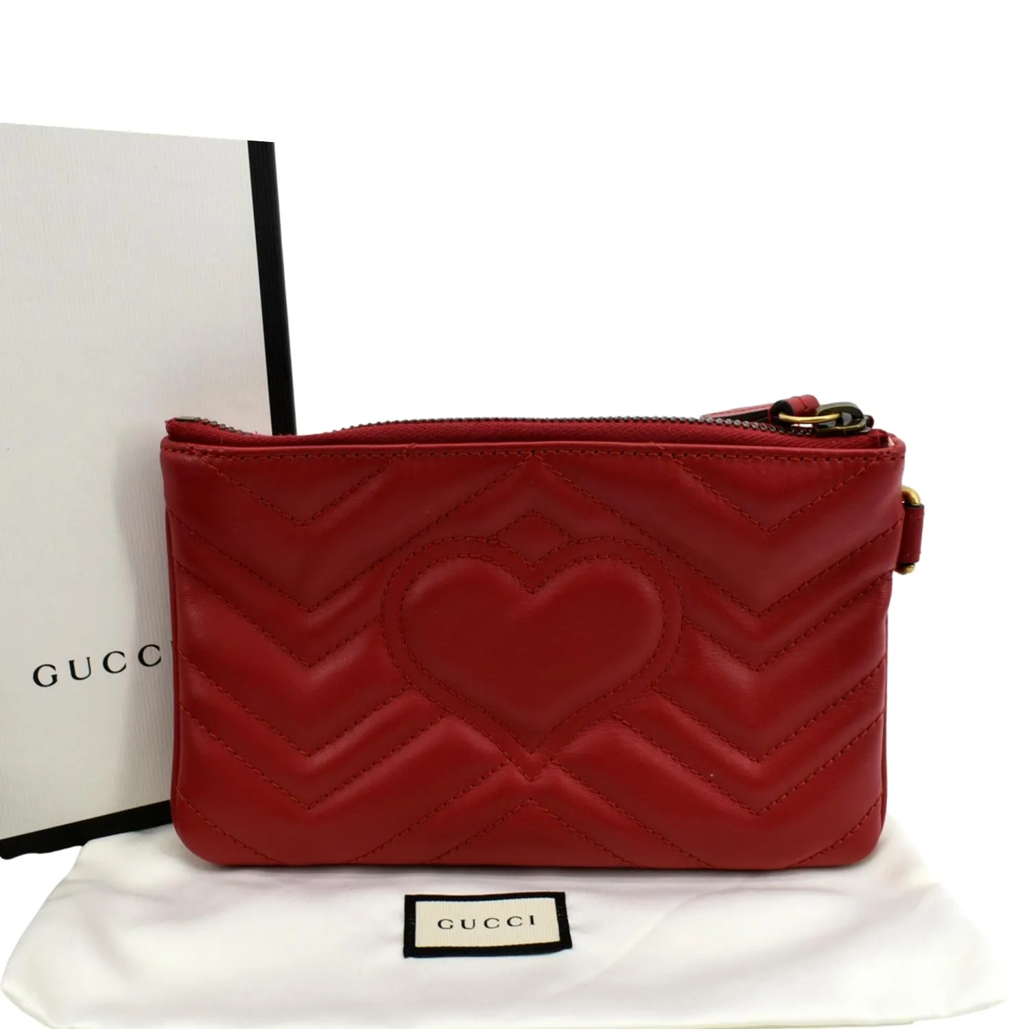 GUCCI GG Marmont Calfskin Wristlet Wallet Red 598598