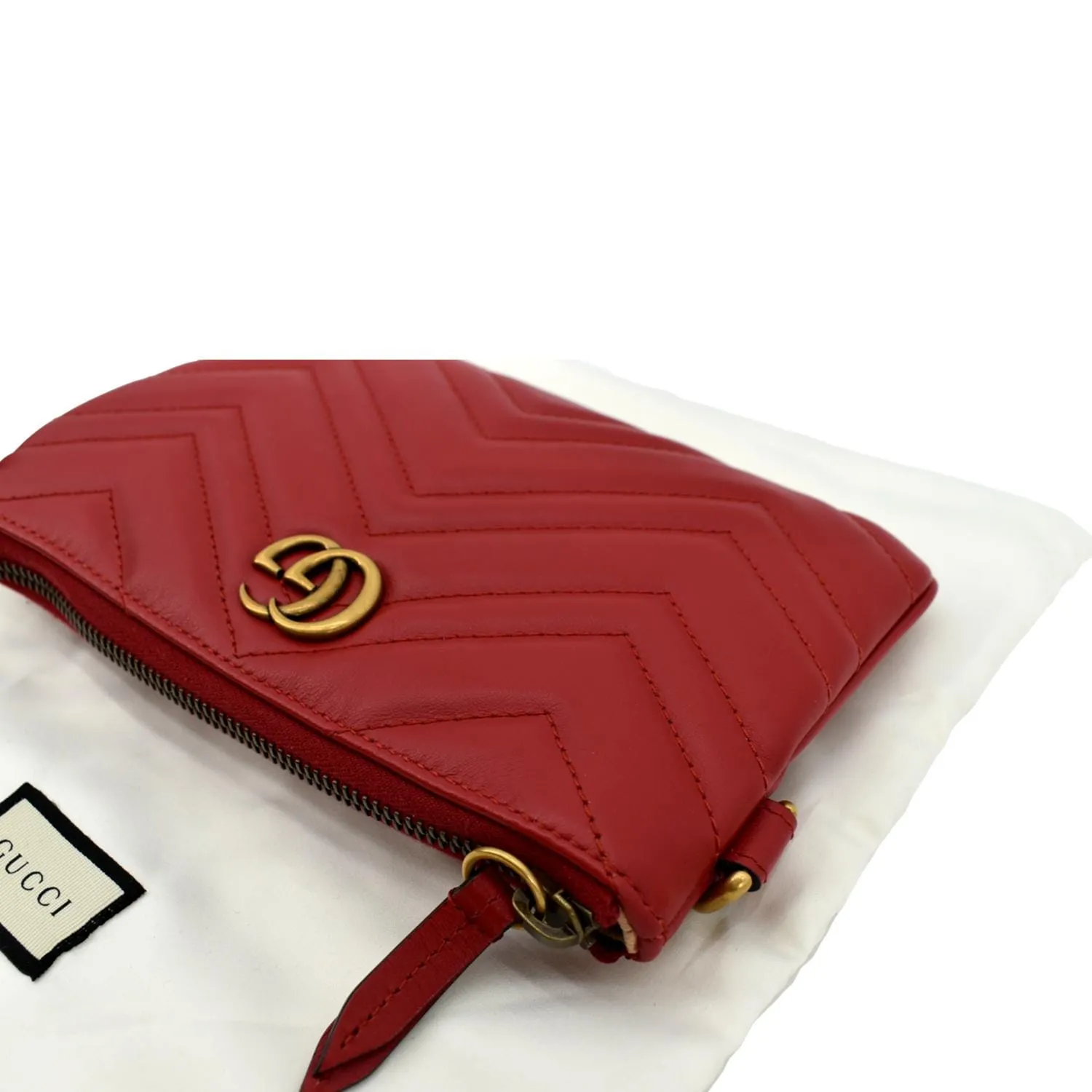 GUCCI GG Marmont Calfskin Wristlet Wallet Red 598598