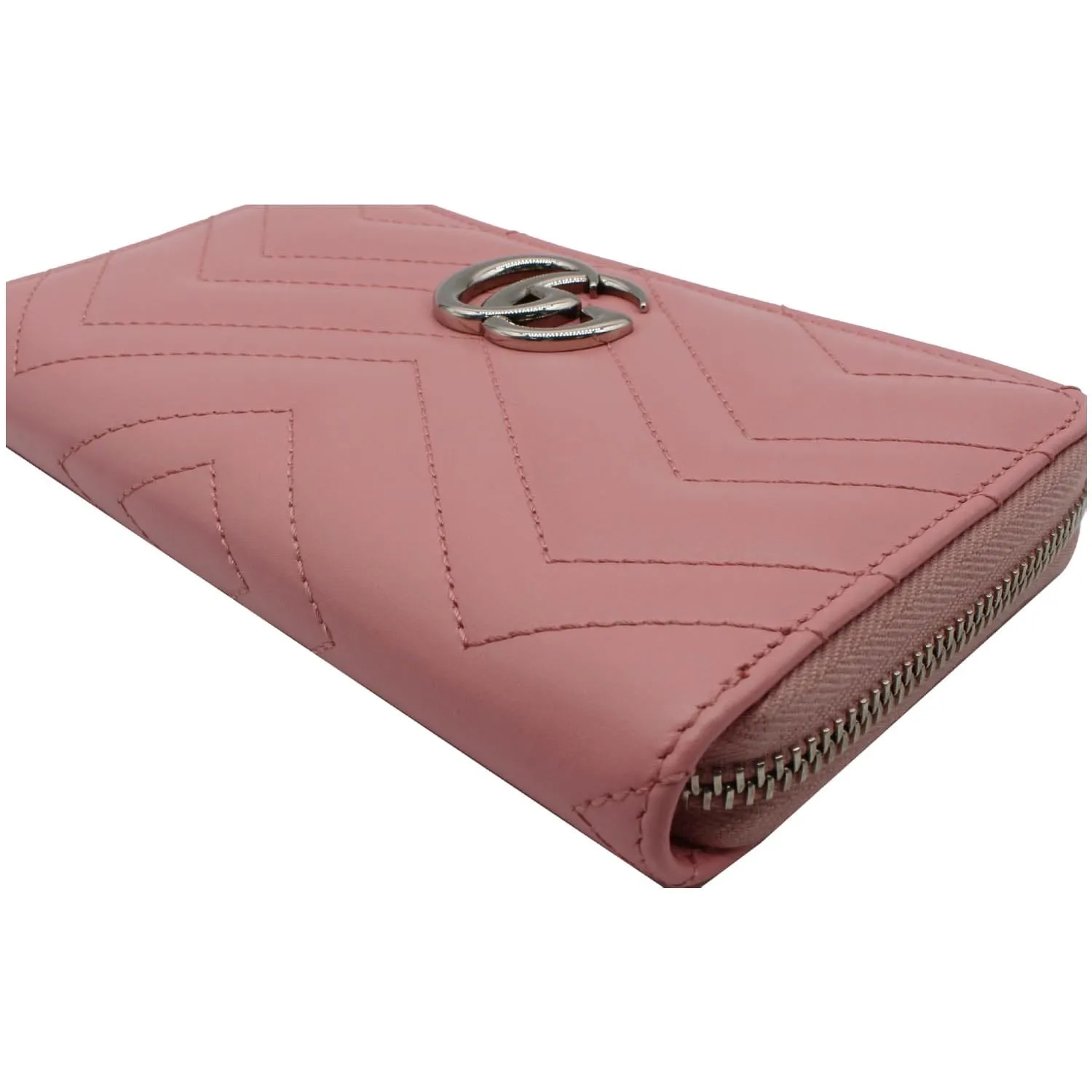 GUCCI Marmont GG Matelasse Leather Zip Around Wallet Pink
