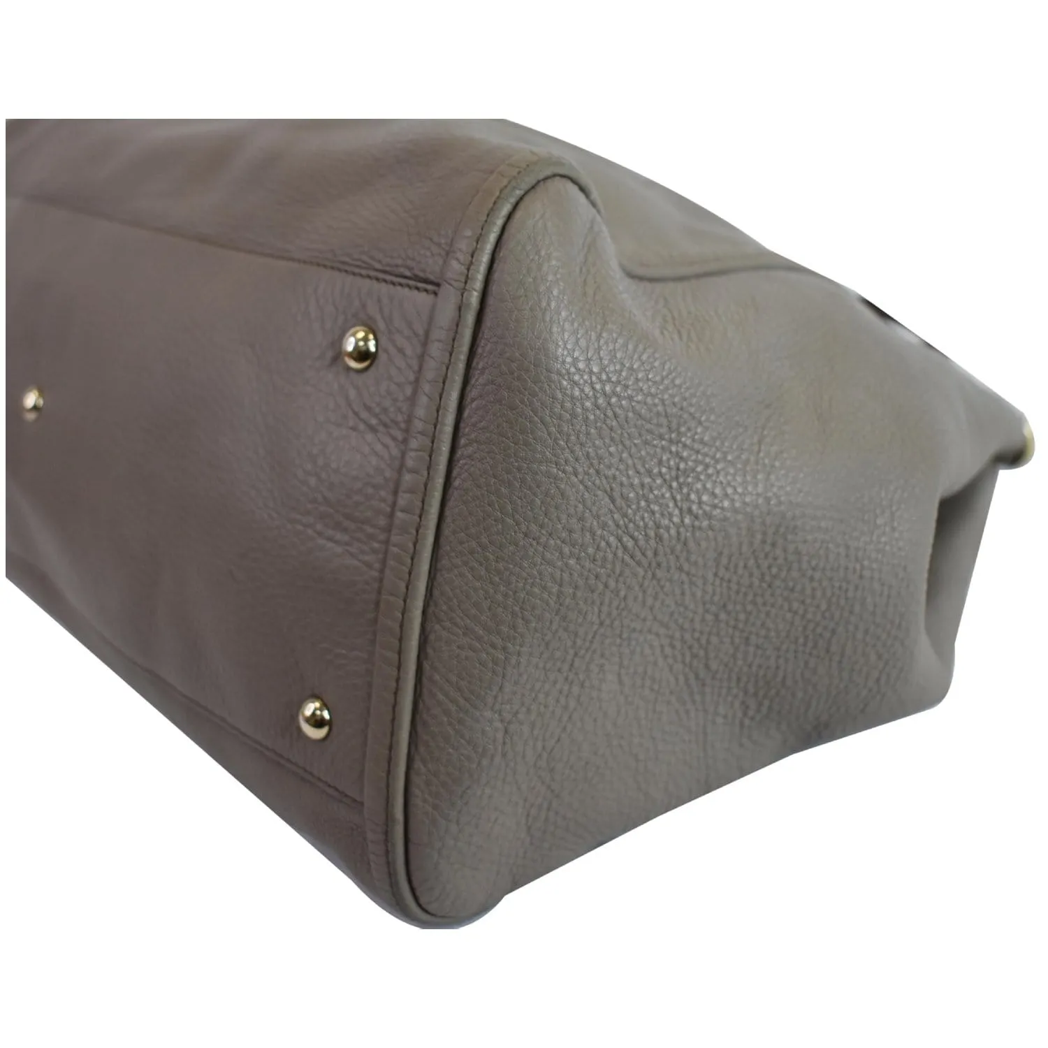 GUCCI Soho Top Handle Pebbled Leather Tote Bag Taupe 282308