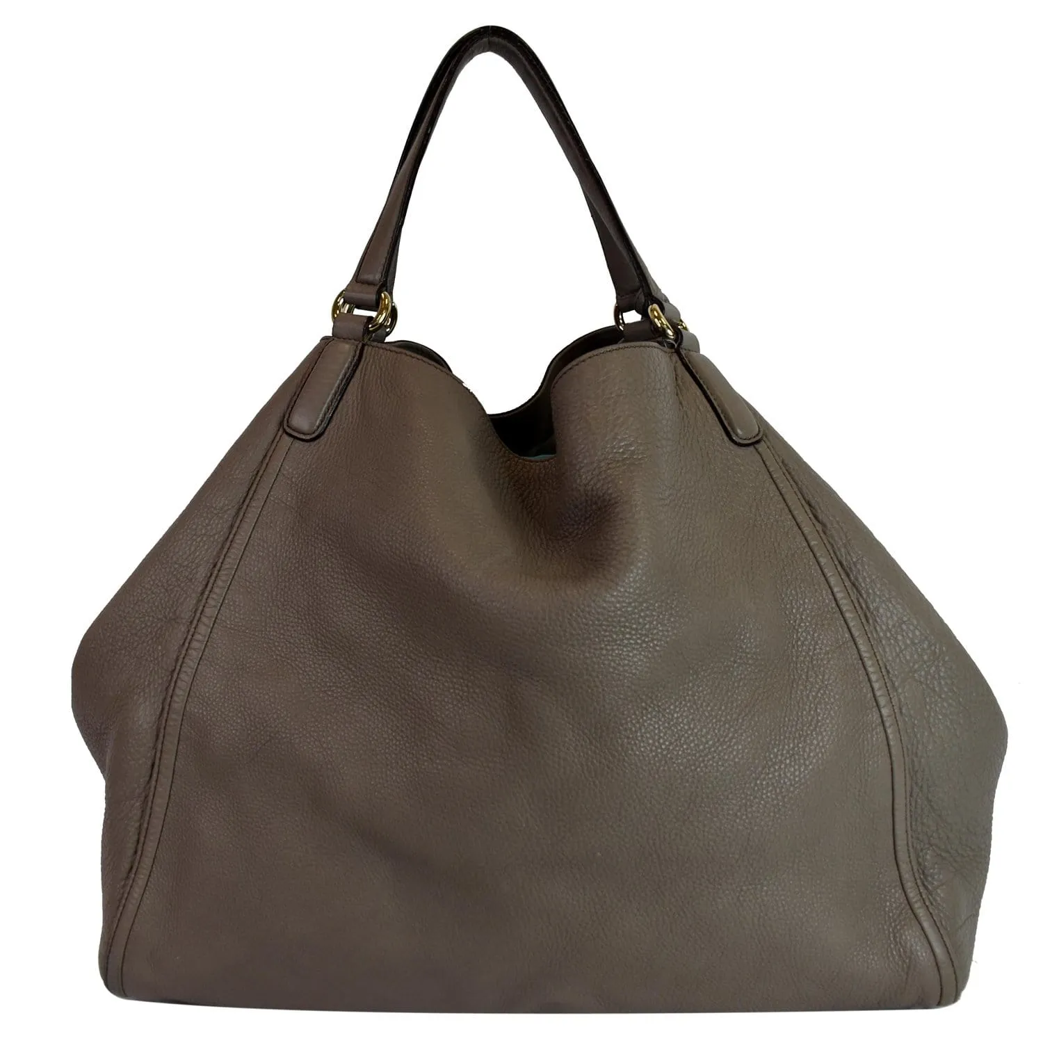 GUCCI Soho Top Handle Pebbled Leather Tote Bag Taupe 282308
