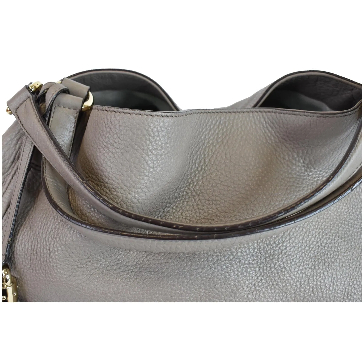 GUCCI Soho Top Handle Pebbled Leather Tote Bag Taupe 282308